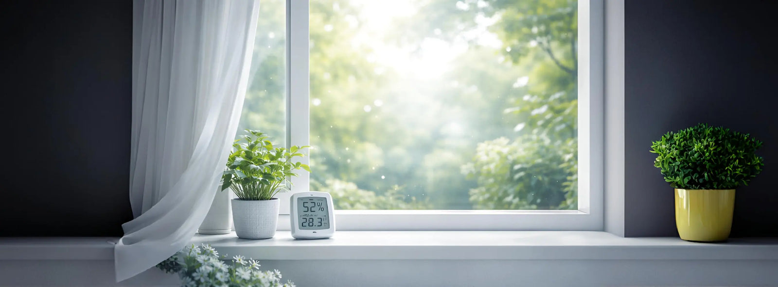 Intérieur lumineux avec hygromètre mesurant l’humidité de l’air intérieur dans un logement